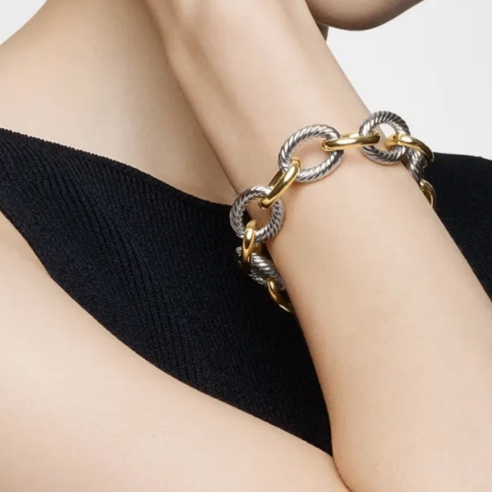 David Yurman Oval Extra-Large Link Bracelet 925 Silver & 18K Bonded Yellow Gold